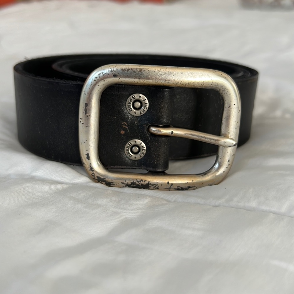 Vintage black distressed western belt, lucky brand 36 in length, 1 3/4 width